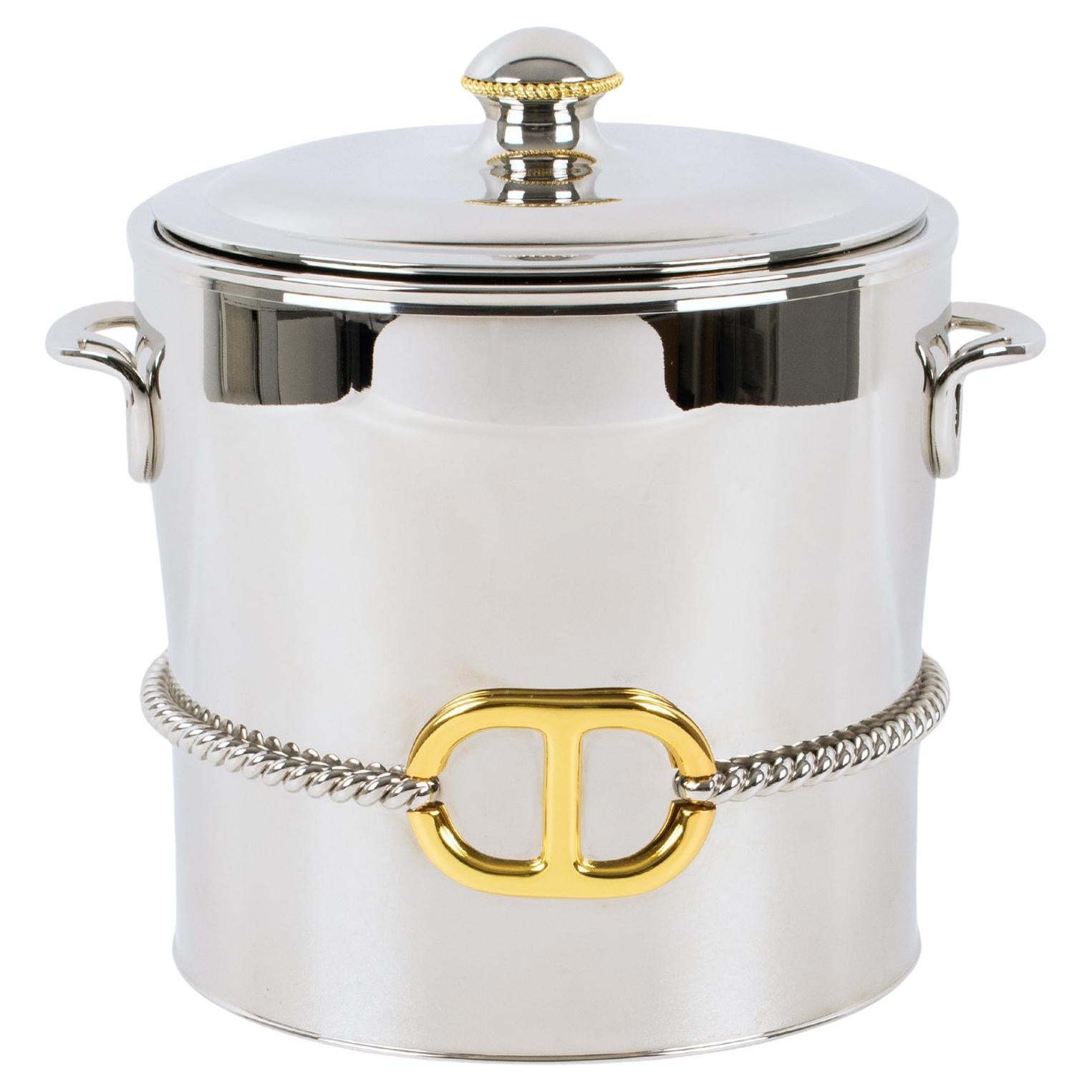 Gucci Italy Silvered and Gold Plated Metal Barware Ice Bucket For Sale