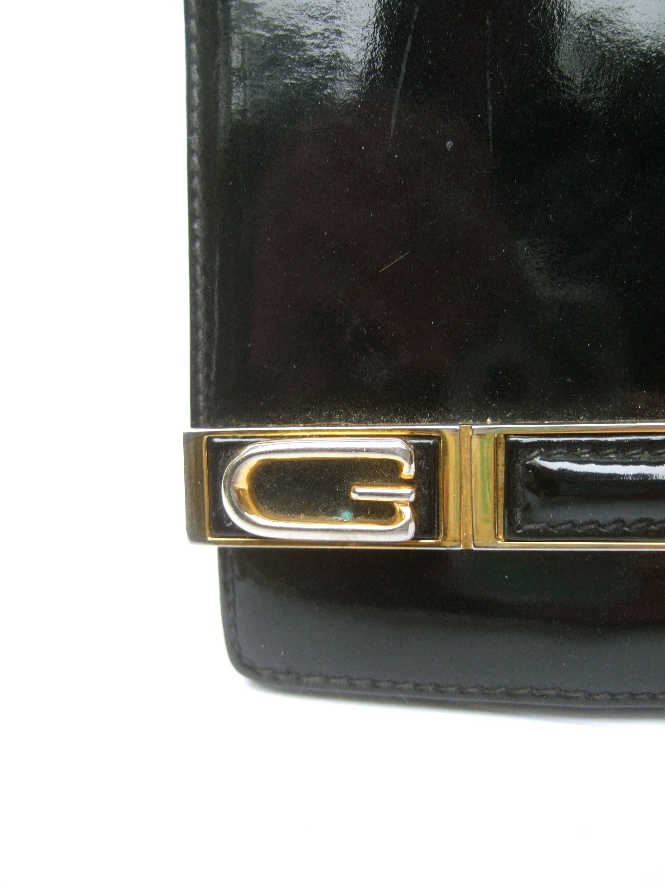 Gucci Italy Sleek Black Patent Leather Clutch Bag, circa 1970s 1