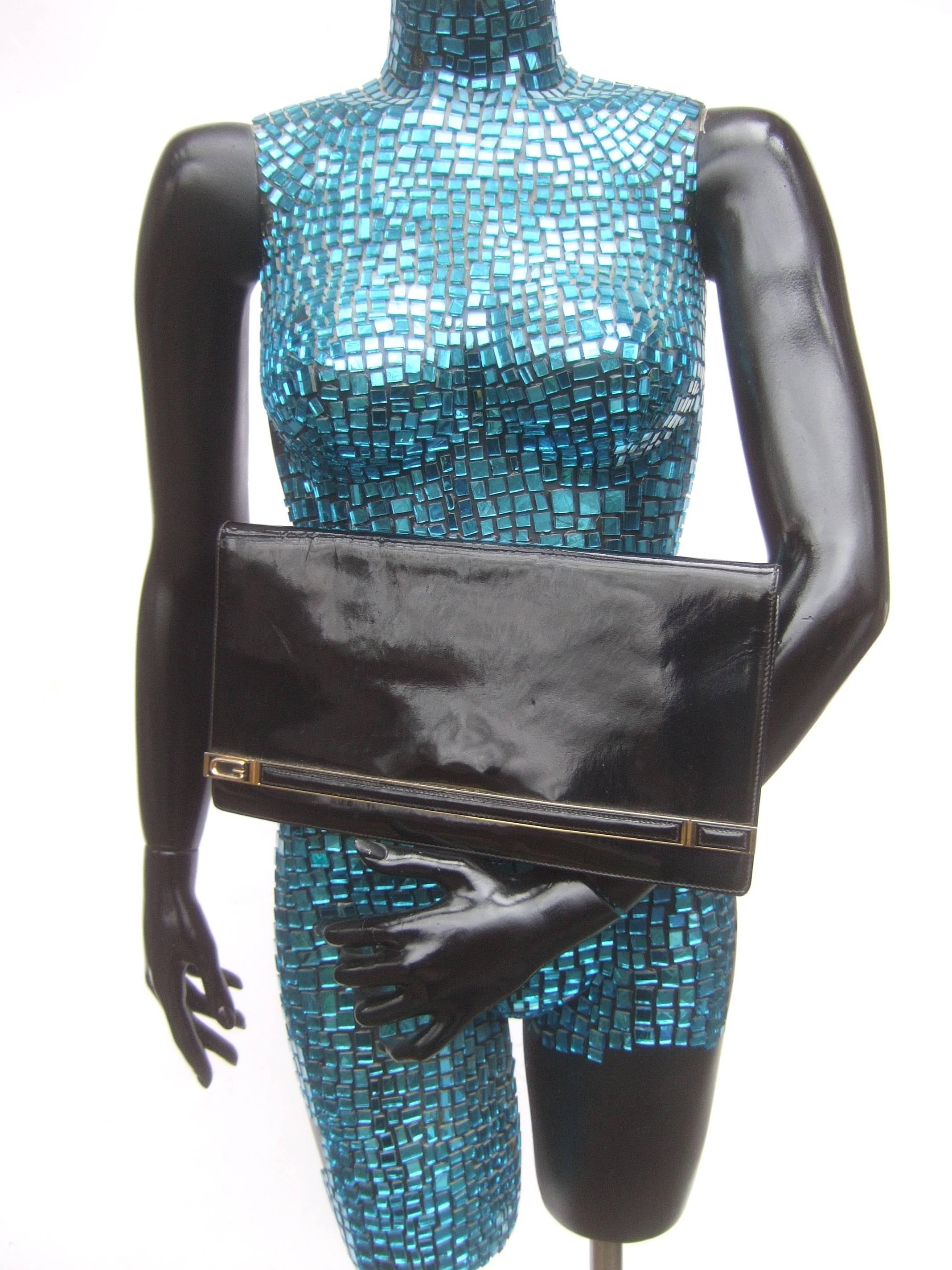 Gucci Italy Sleek Black Patent Leather Clutch Bag, circa 1970s 2