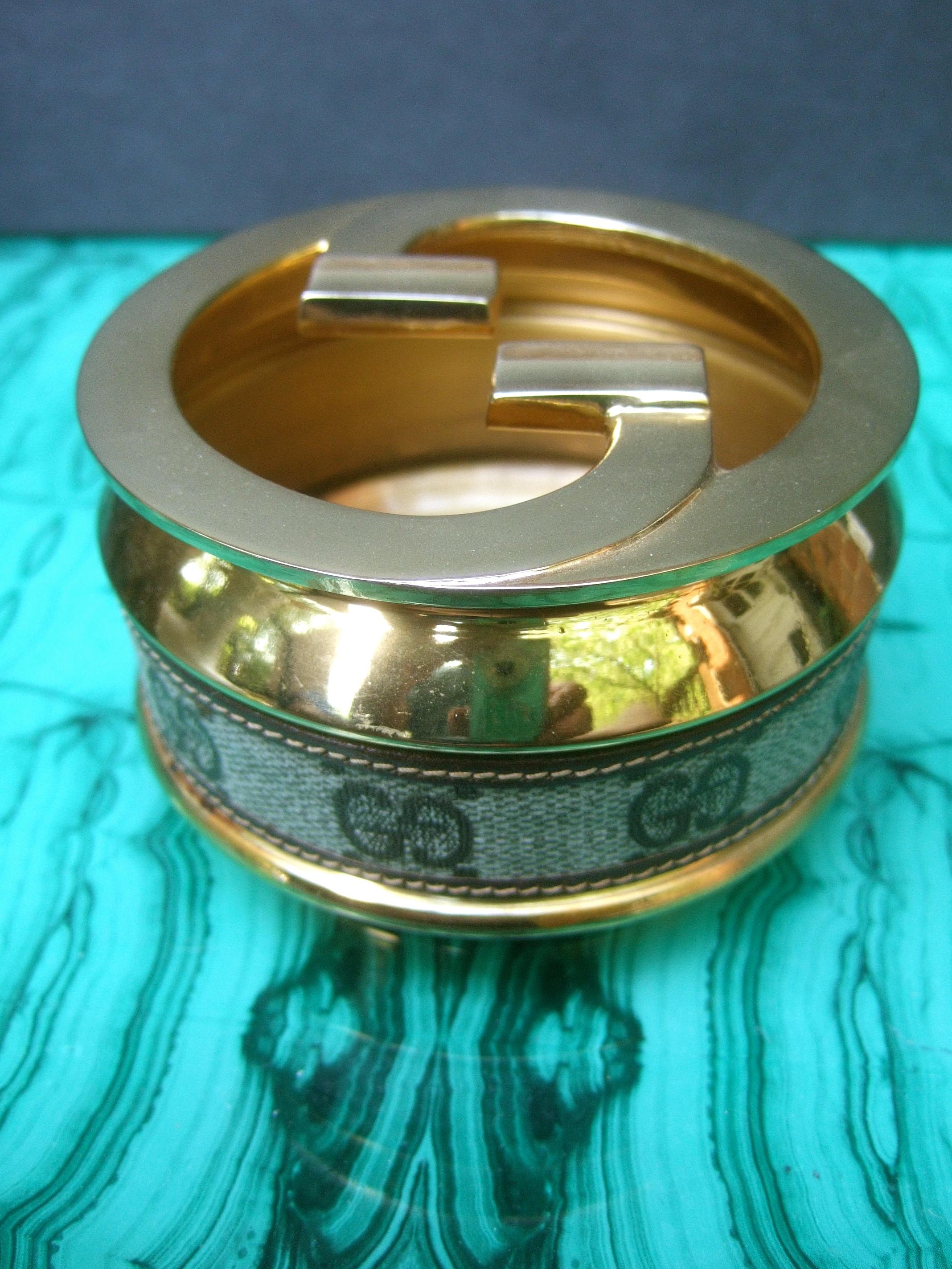 Gucci Italy Sleek Rare Gilt Metal G.G. Initial Coated Canvas Ashtray c 1970s  3