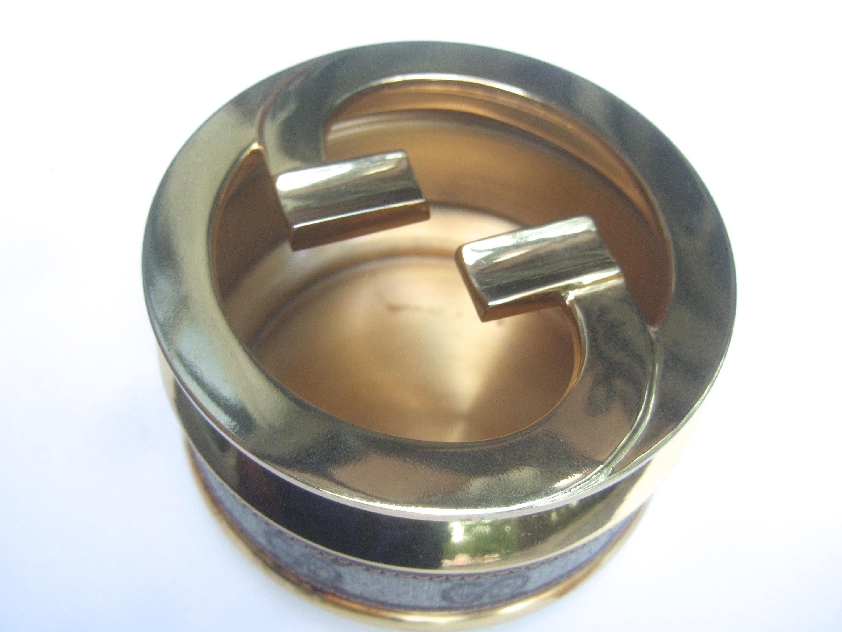 Gucci Italy Sleek Rare Gilt Metal G.G. Initial Coated Canvas Ashtray c 1970s  In Good Condition In University City, MO