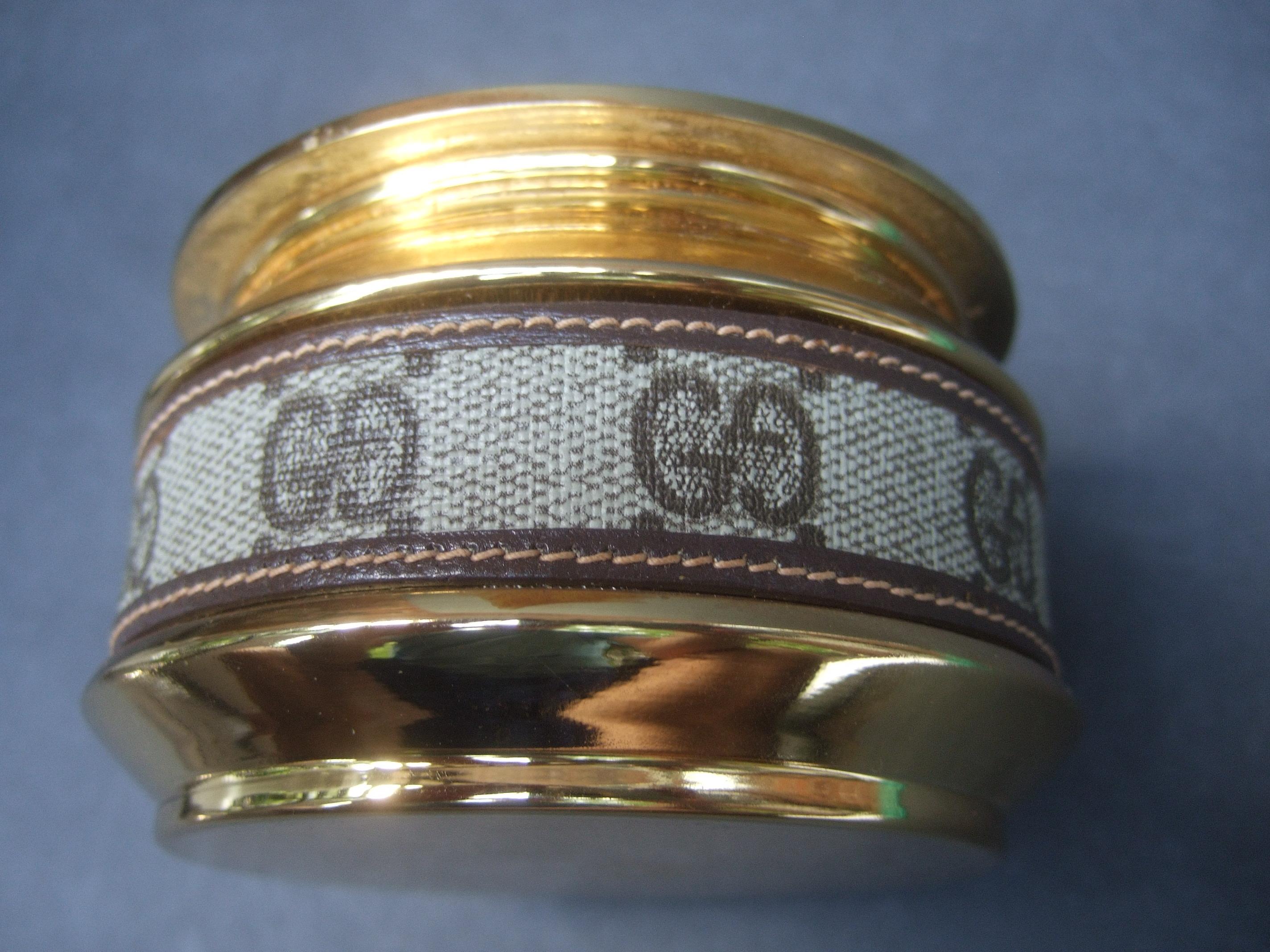 Gucci Italy Sleek Rare Gilt Metal G.G. Initial Coated Canvas Ashtray c 1970s  1