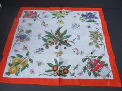 GUCCI Italy Small Sheer Cotton Floral - Insect - Fruit Scarf 18 x 18 in. c 1970s