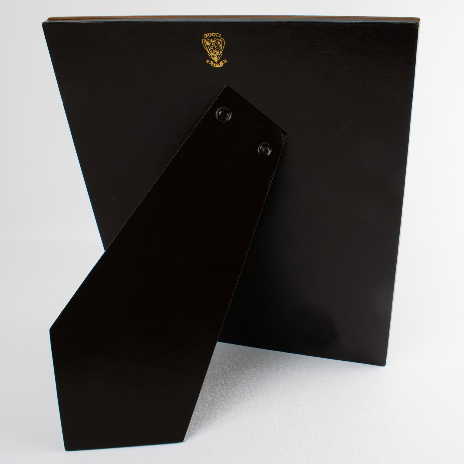 Gucci Italy Spice Brown Leather and Crocodile Skin Picture Frame, circa 1980 In Excellent Condition For Sale In Atlanta, GA