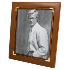Gucci Italy Spice Brown Leather and Crocodile Skin Picture Frame, circa 1980