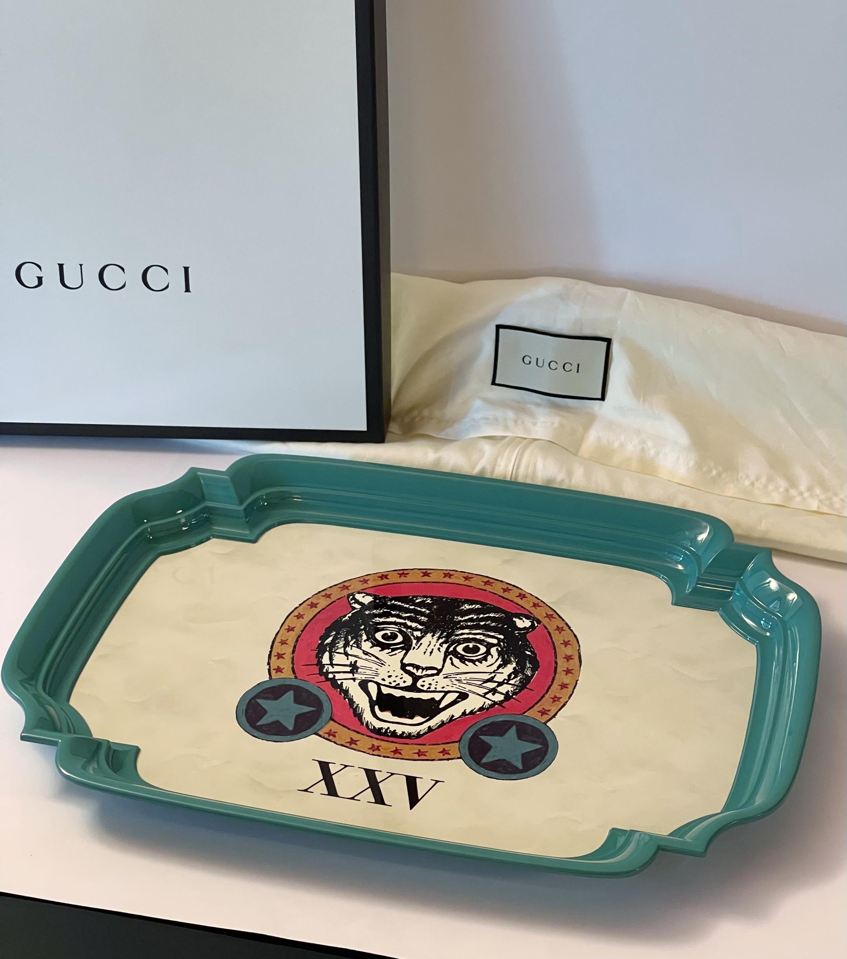 Gucci Ivory and Aquamarine Tiger Tray In Excellent Condition In Los Angeles, CA