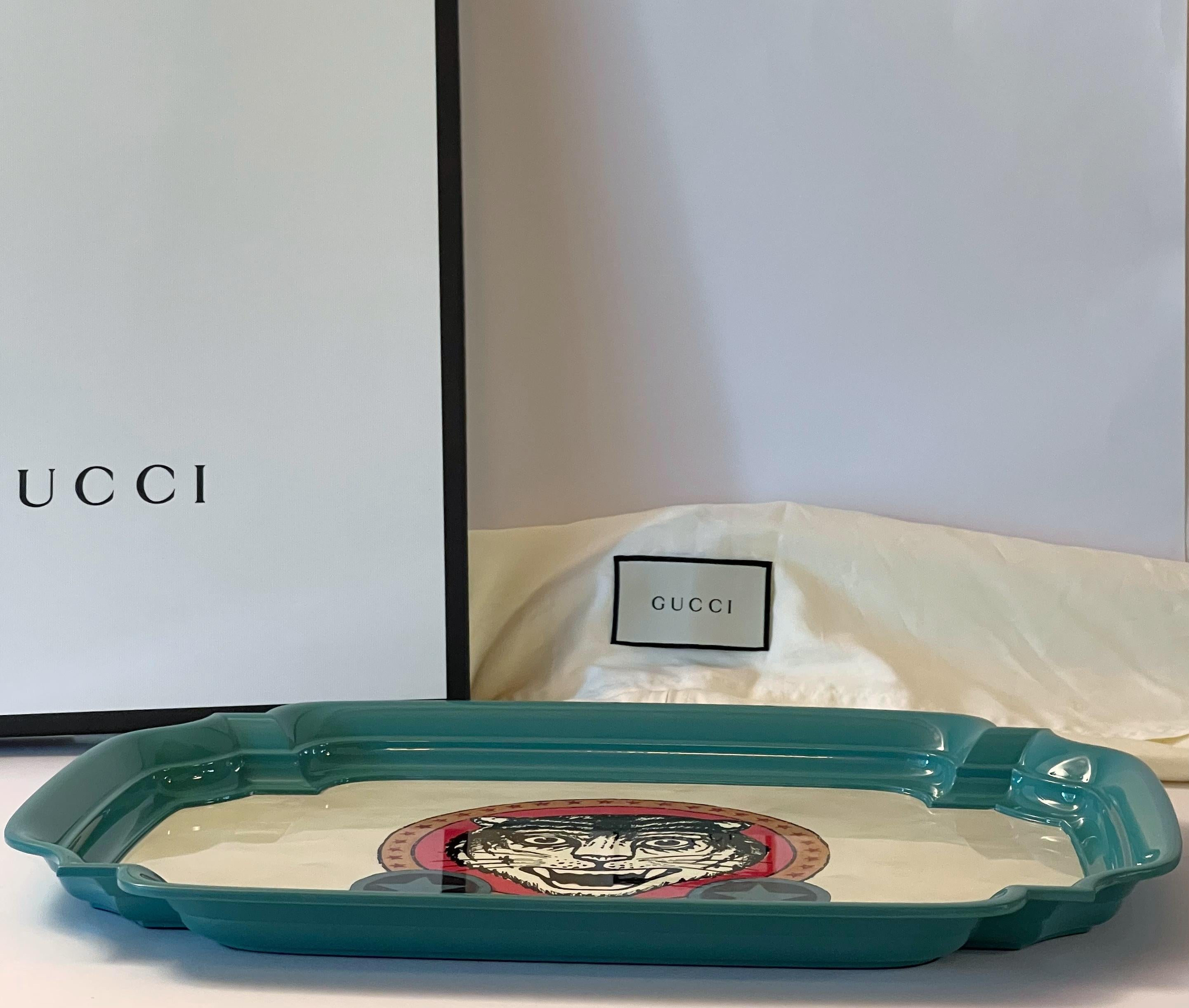 Contemporary Gucci Ivory and Aquamarine Tiger Tray