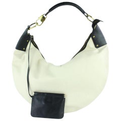 Vintage Gucci Ivory Bicolor with Pouch 6gz0116 White Canvas Hobo Bag