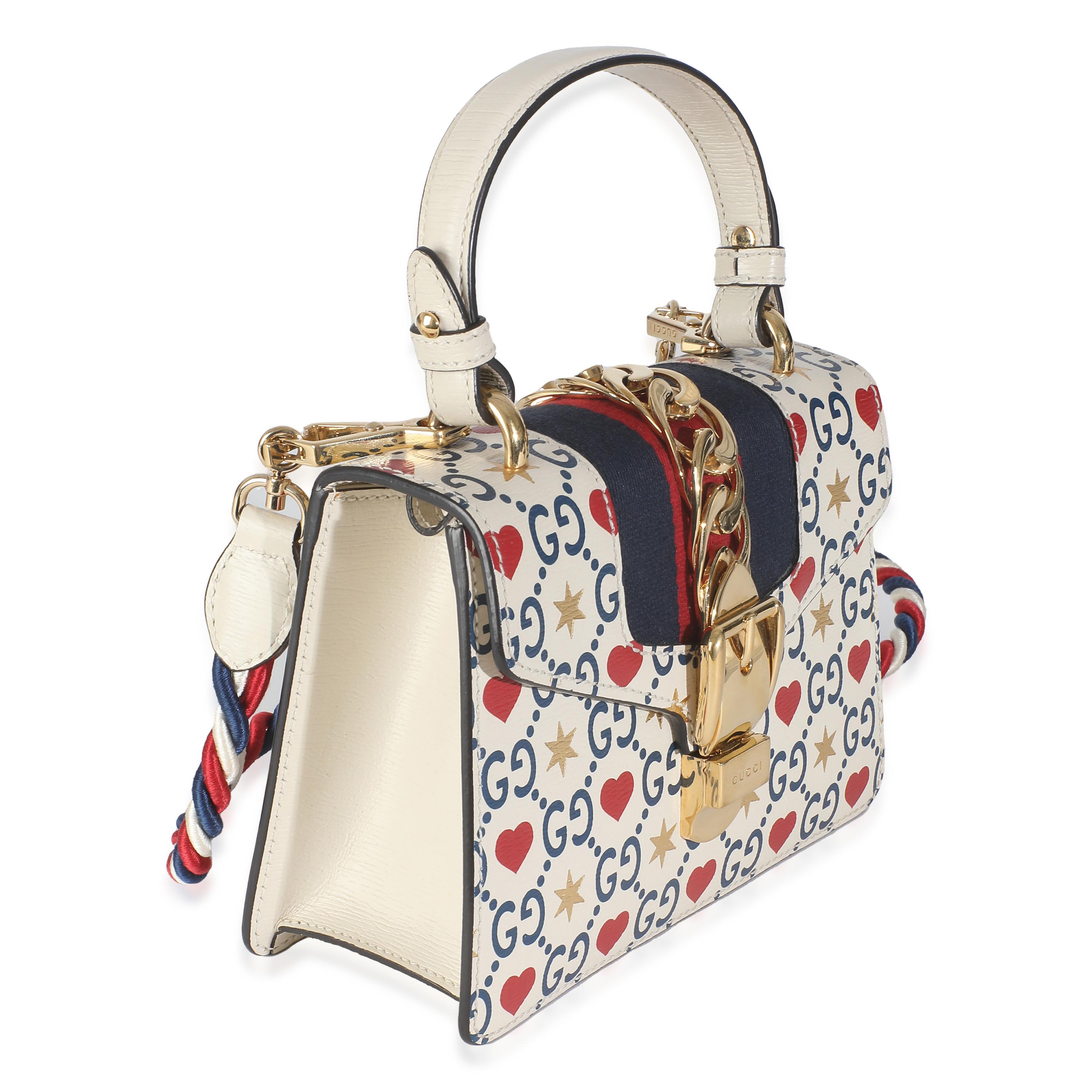 Gucci Ivory Calfskin Valentine's Day Mini Sylvie Top Handle In Excellent Condition For Sale In New York, NY