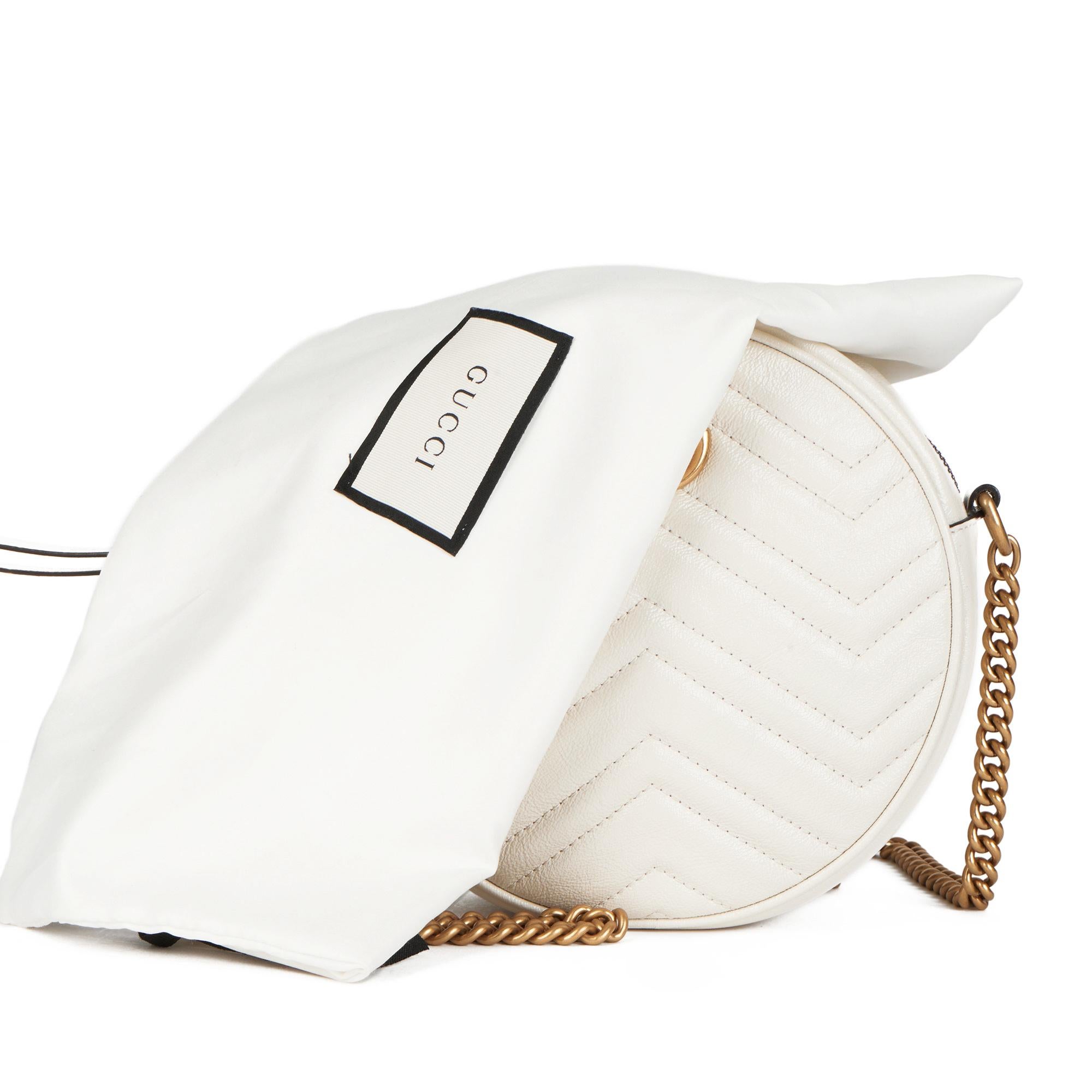 Gucci Ivory Chevron Quilted Shiny Calfskin Leather Mini Round Marmont 8