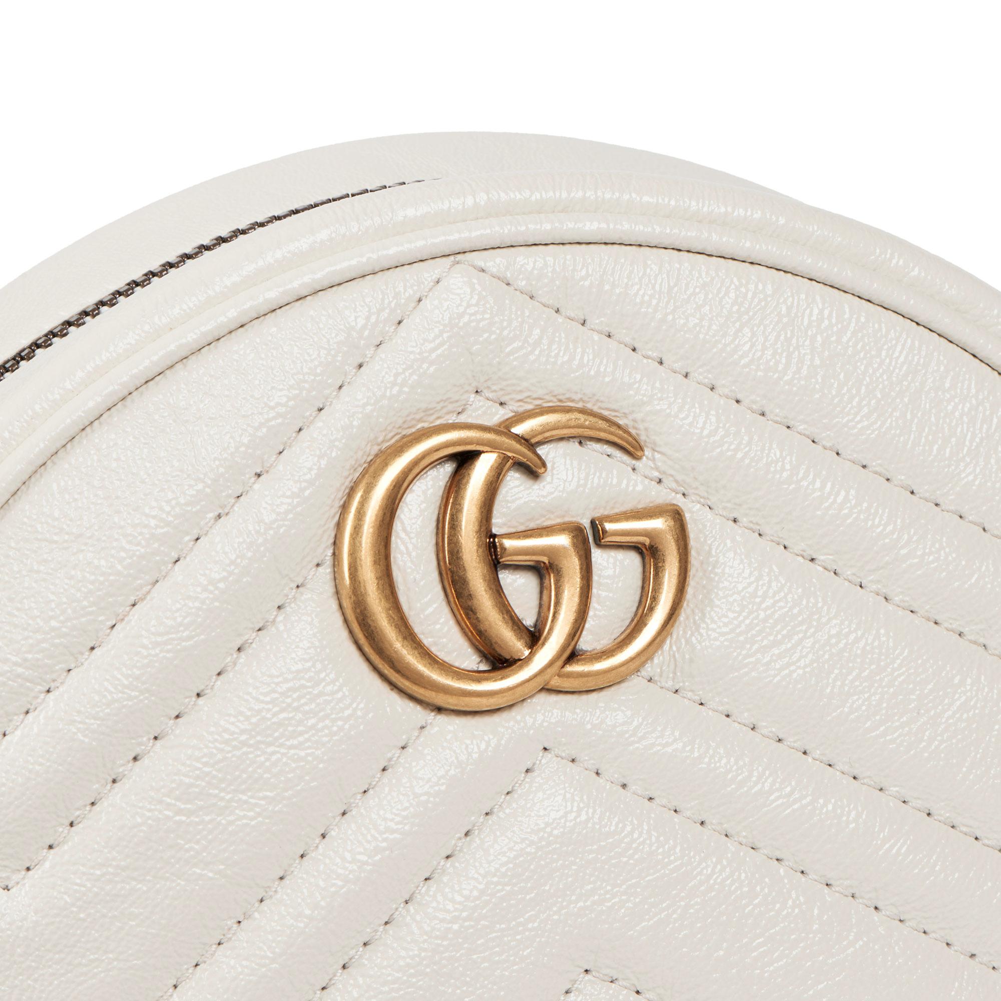 Gucci Ivory Chevron Quilted Shiny Calfskin Leather Mini Round Marmont 4