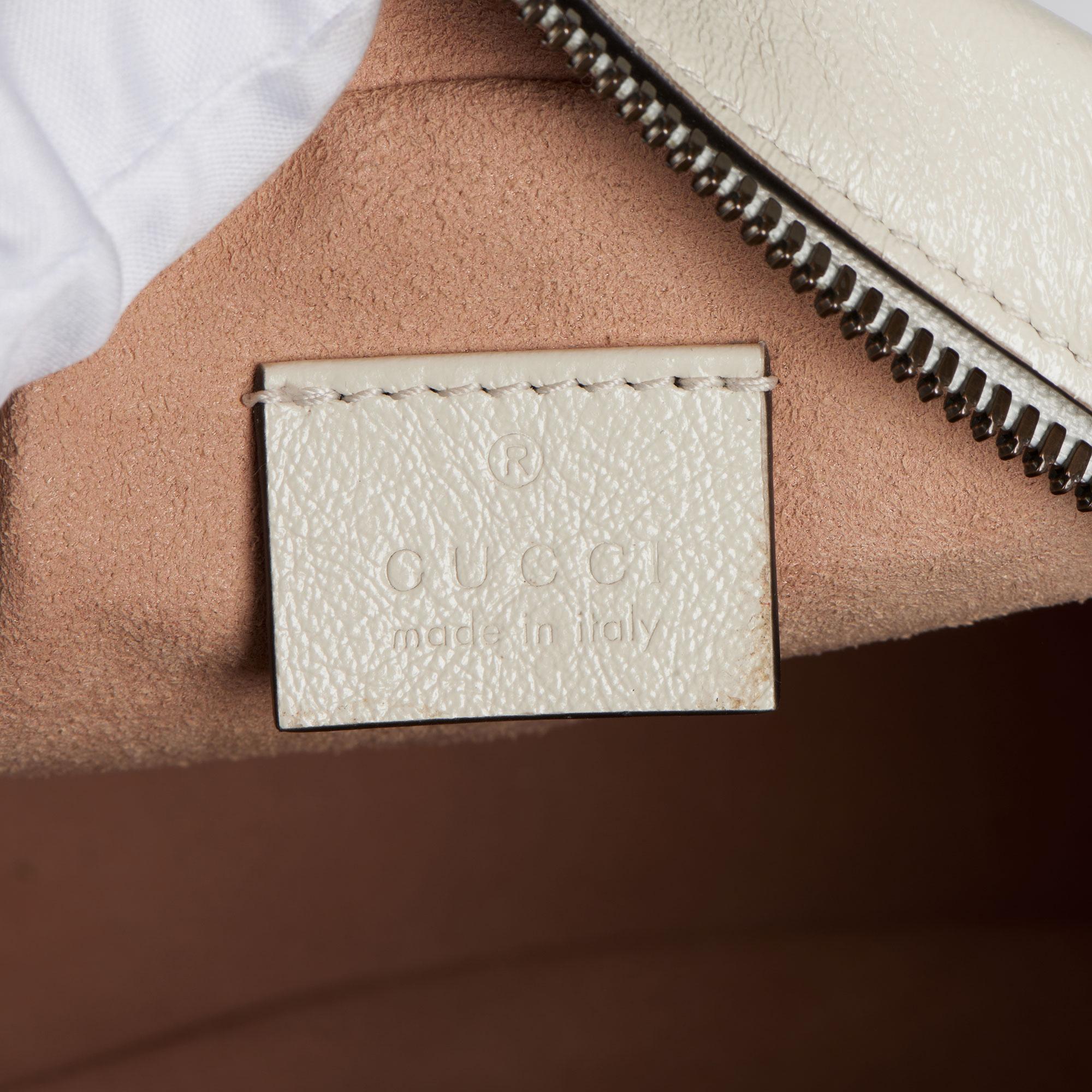 Gucci Ivory Chevron Quilted Shiny Calfskin Leather Mini Round Marmont 5