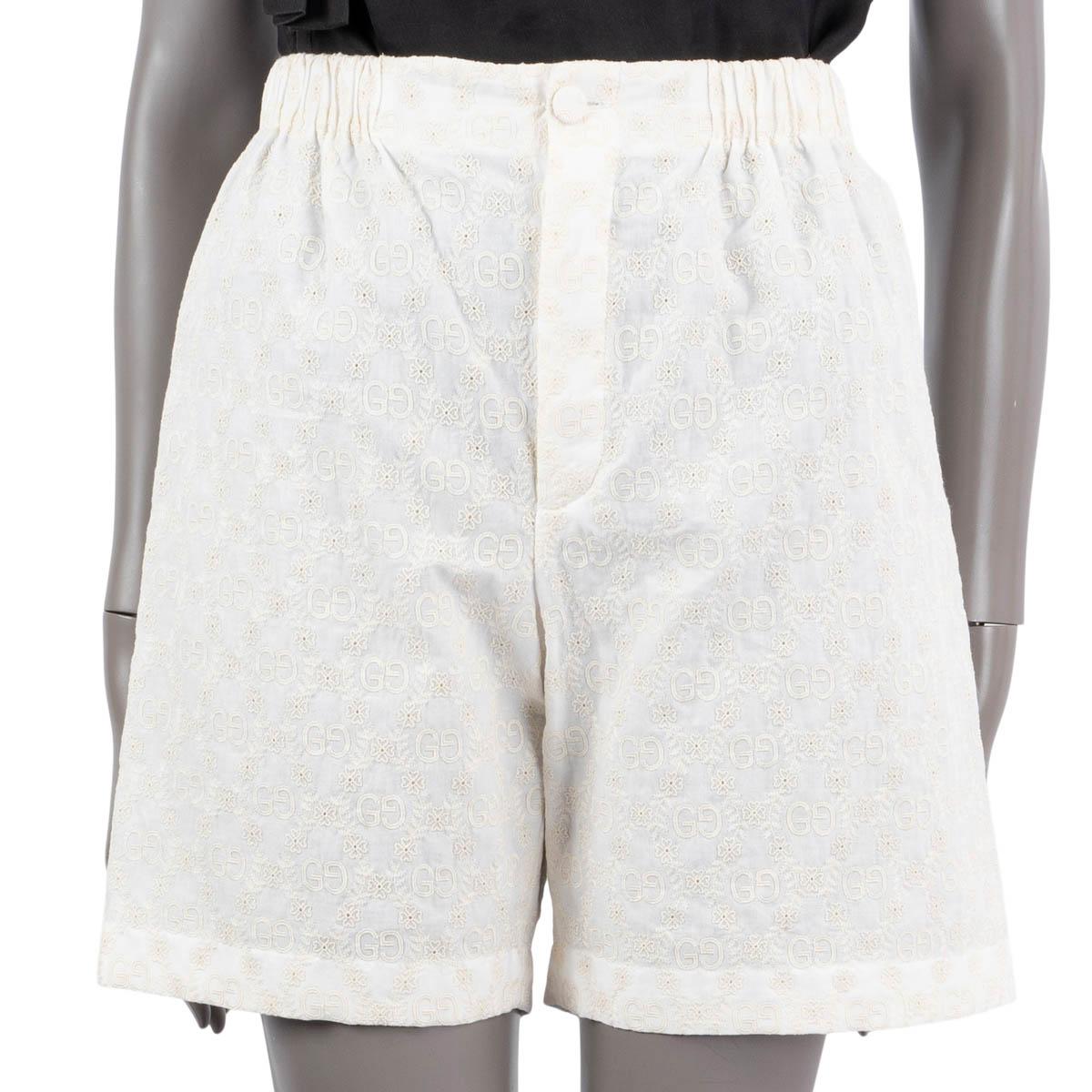 GUCCI Elfenbein Baumwolle GG SUPREME EMBROIDERED BERMUDA Shorts Hose 38 XS (Grau) im Angebot