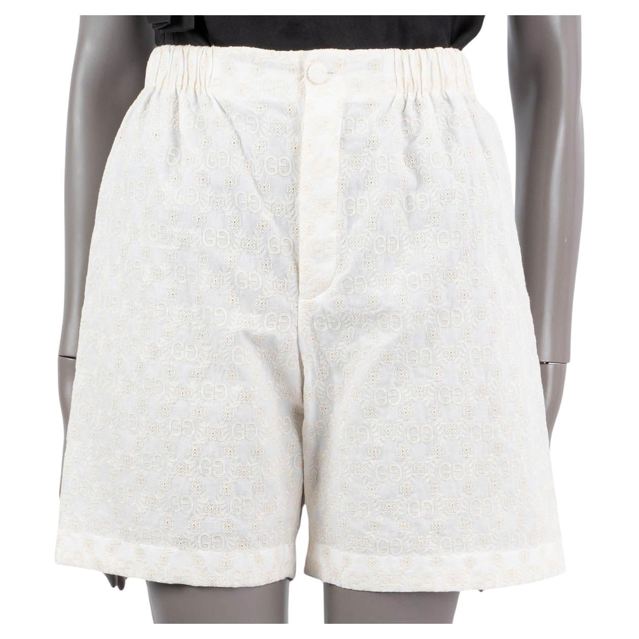 GUCCI ivory cotton GG SUPREME EMBROIDERED BERMUDA Shorts Pants 38 XS For Sale