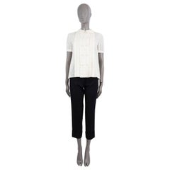 GUCCI ivory cotton GG SUPREME EMBROIDERED PLEATED Blouse Shirt 36 XS