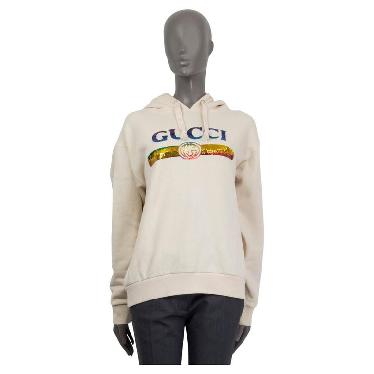 GUCCI ivory cotton SEQUIN EMBELLISHED Hoodie Sweatshirt Sweater S For Sale  at 1stDibs | embellished sweatshirt, beige gucci hoodie, gucci rhinestone  sweater