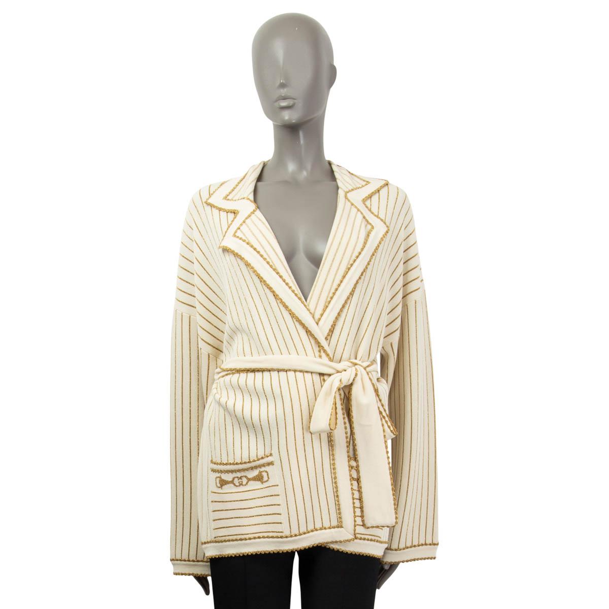 Or Cardigan à ceinture plissée LUREX GUCCI en laine ivoire et dorée 2020 S en vente