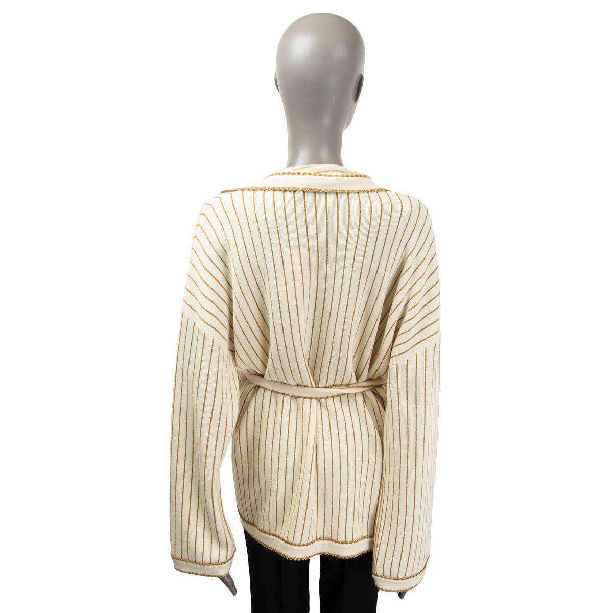 Gold GUCCI ivory & gold wool 2020 LUREX STRIPED BELTED Cardigan Sweater S For Sale