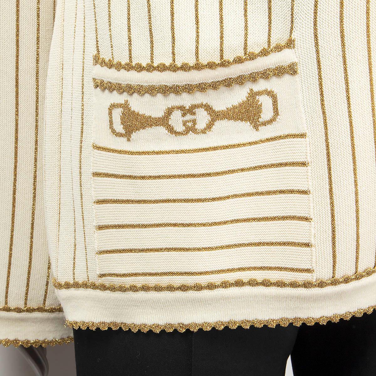 GUCCI ivory & gold wool 2020 LUREX STRIPED BELTED Cardigan Sweater S In Excellent Condition For Sale In Zürich, CH