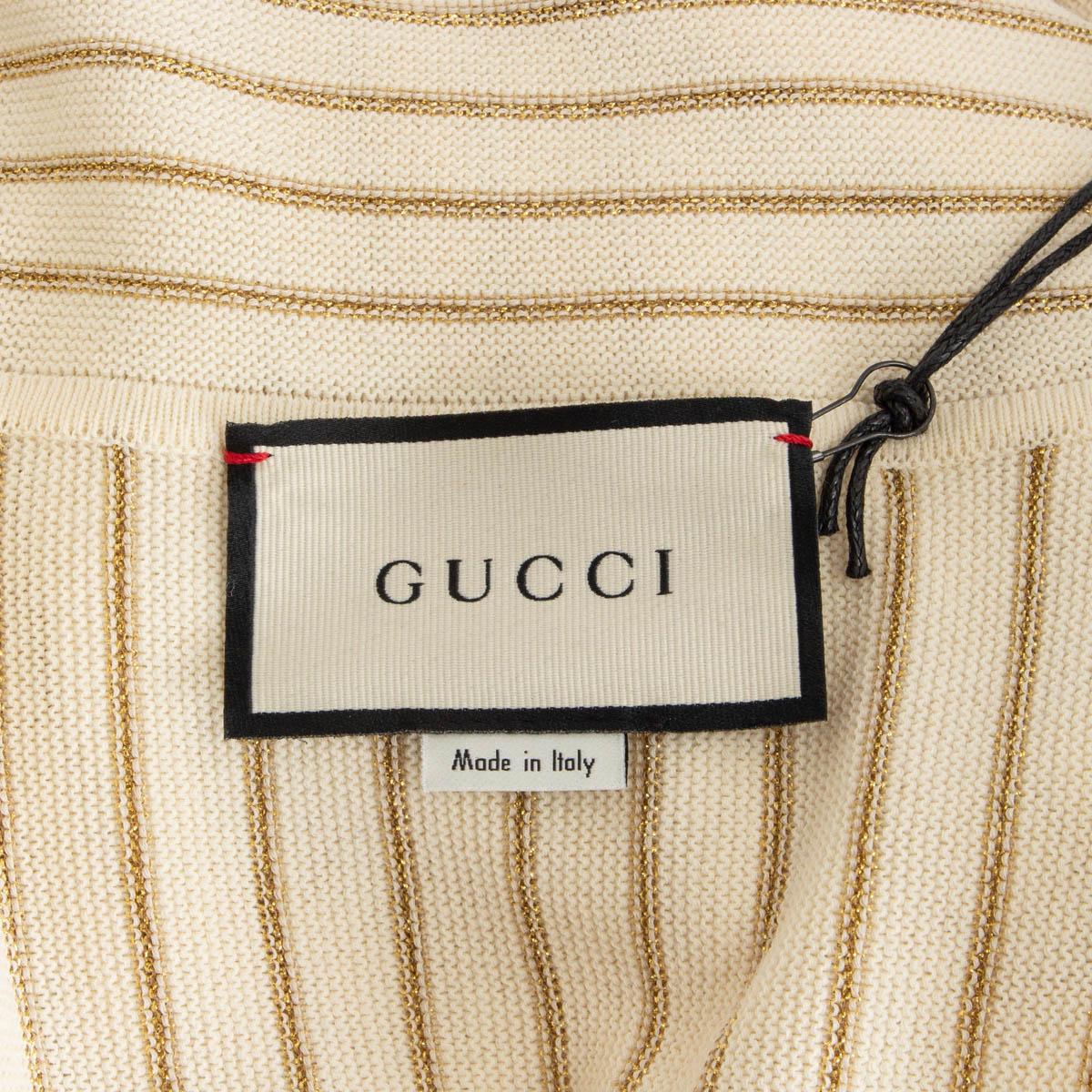 Cardigan à ceinture plissée LUREX GUCCI en laine ivoire et dorée 2020 S en vente 2