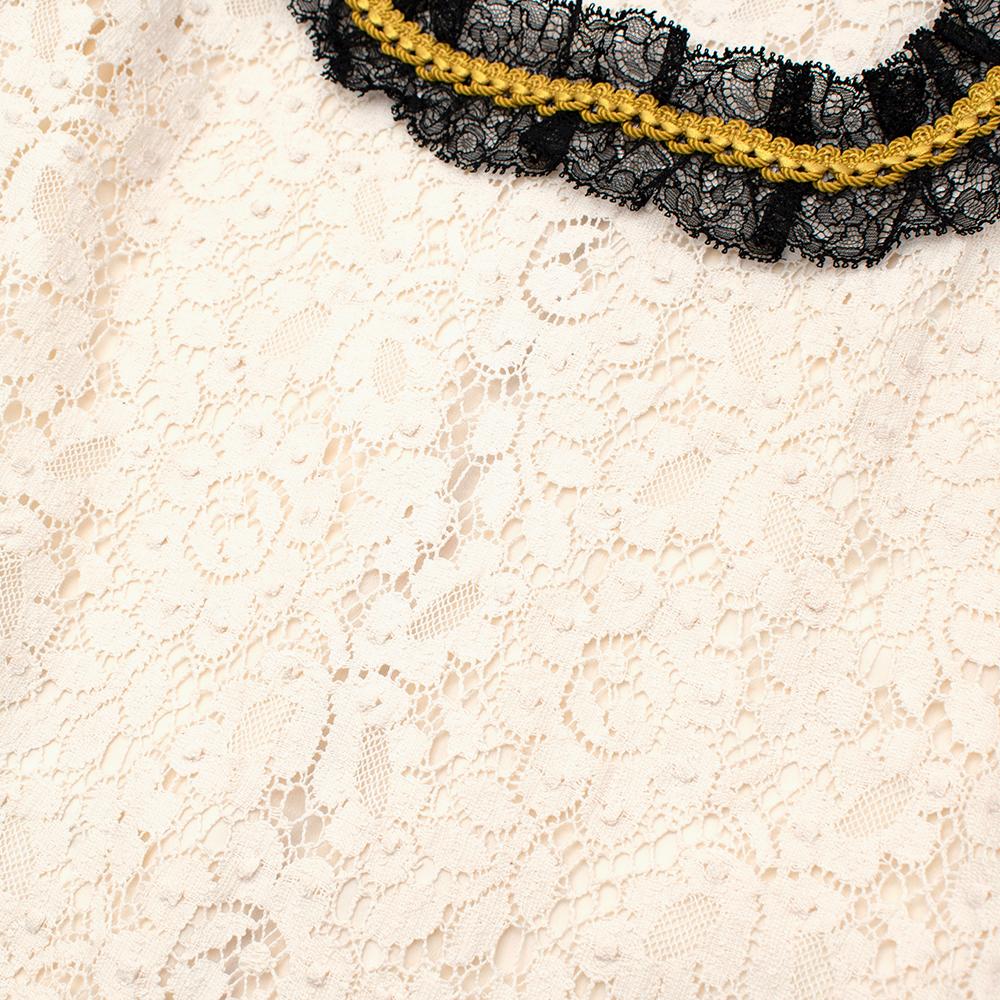 Beige Gucci Ivory Lace Sleeveless Shift Shirt Dress with Lace Ruffled Trim - Size US 4