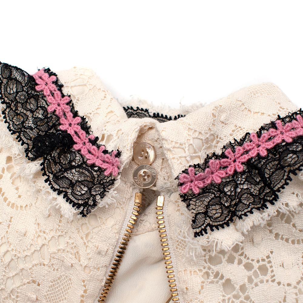Gucci Ivory Lace Sleeveless Shift Shirt Dress with Lace Ruffled Trim - Size US 4 1