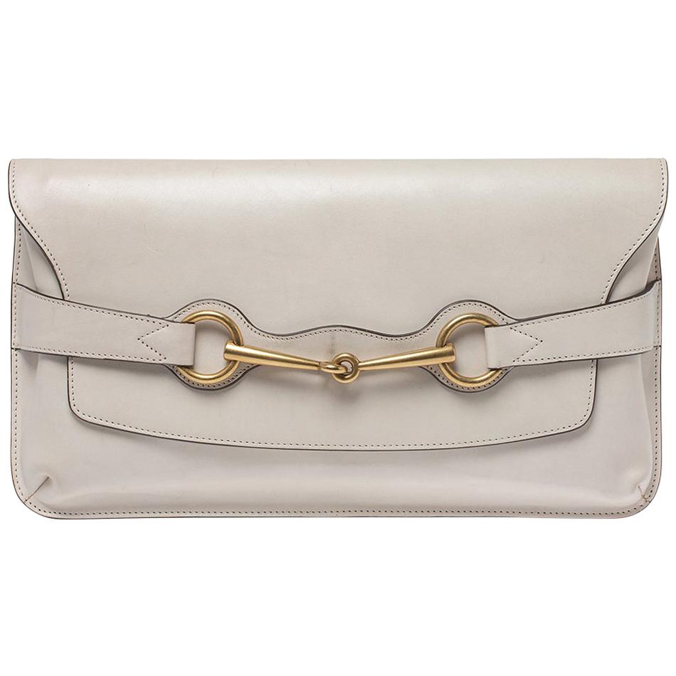 Gucci Ivory Leather Bright Bit Oversized Clutch