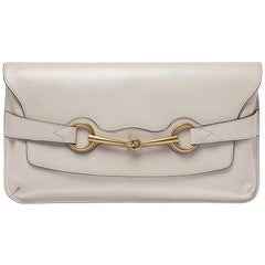 Gucci Ivory Leather Bright Bit Oversized Clutch