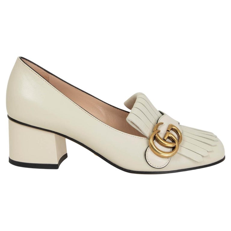 GUCCI ivory leather GG MARMONT FRINGE BLOCK HEEL Pumps Shoes 36 at 1stDibs