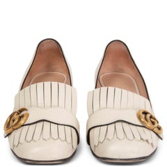 GUCCI ivory leather GG MARMONT MID HEEL Pumps Shoes 37.5