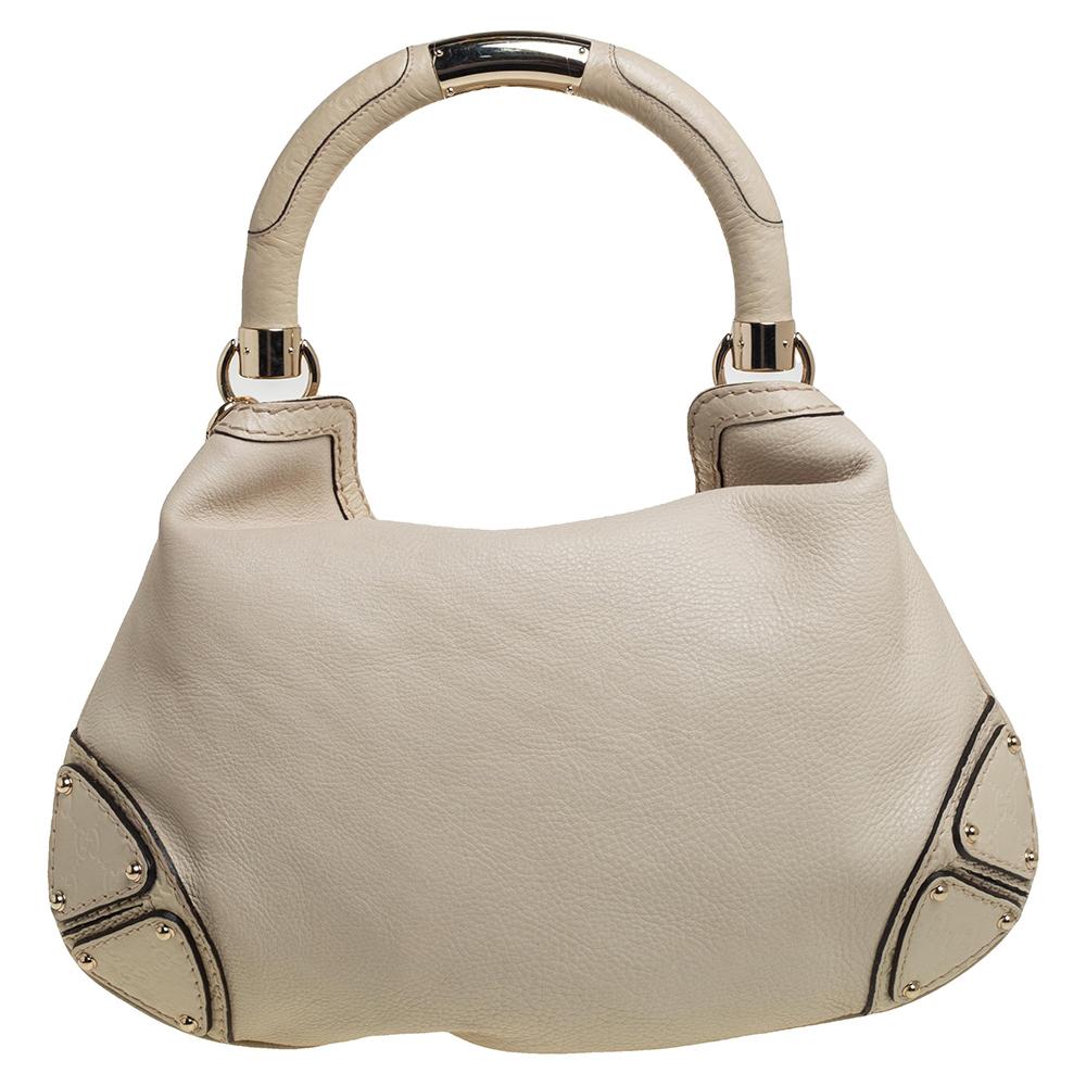 Gucci Ivory Leather Large Babouska Indy Hobo In Good Condition In Dubai, Al Qouz 2