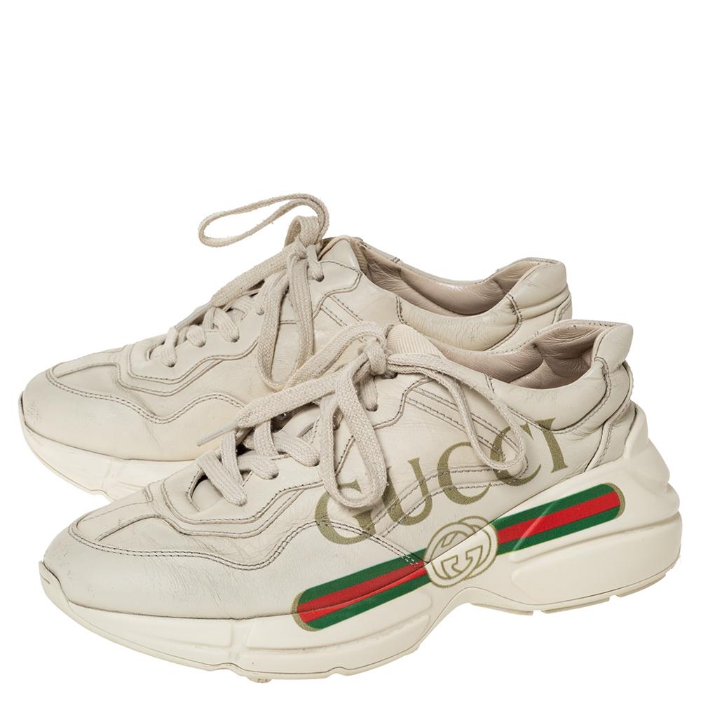Gucci Ivory Leather Rhyton Vintage Logo Platform Sneakers Size 36 In Fair Condition In Dubai, Al Qouz 2
