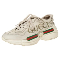 Gucci Ivory Leather Rhyton Used Logo Platform Sneakers Size 36