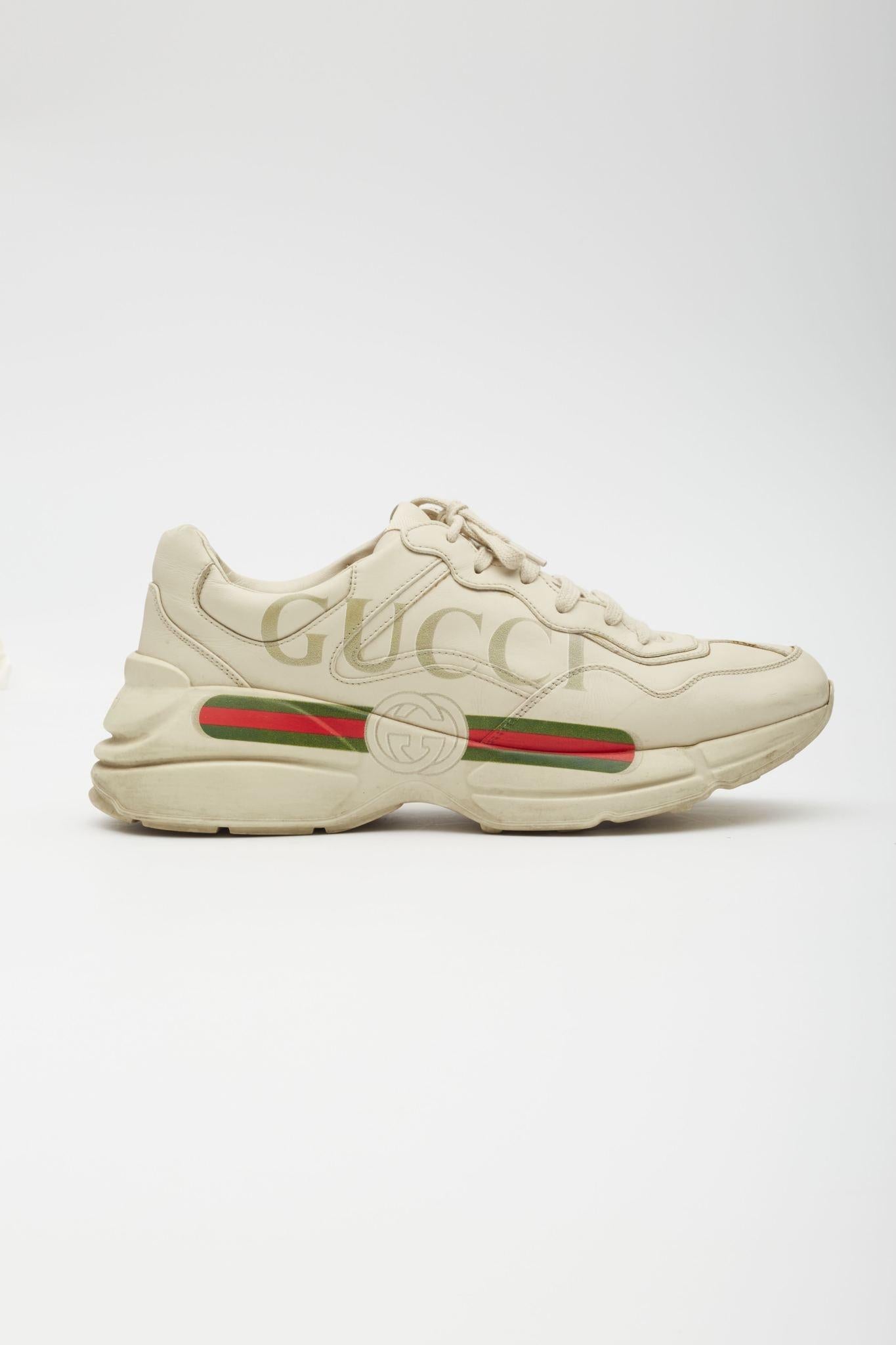 Gucci Ivory Leather Rhyton Web Sneakers (US 9) For Sale 5