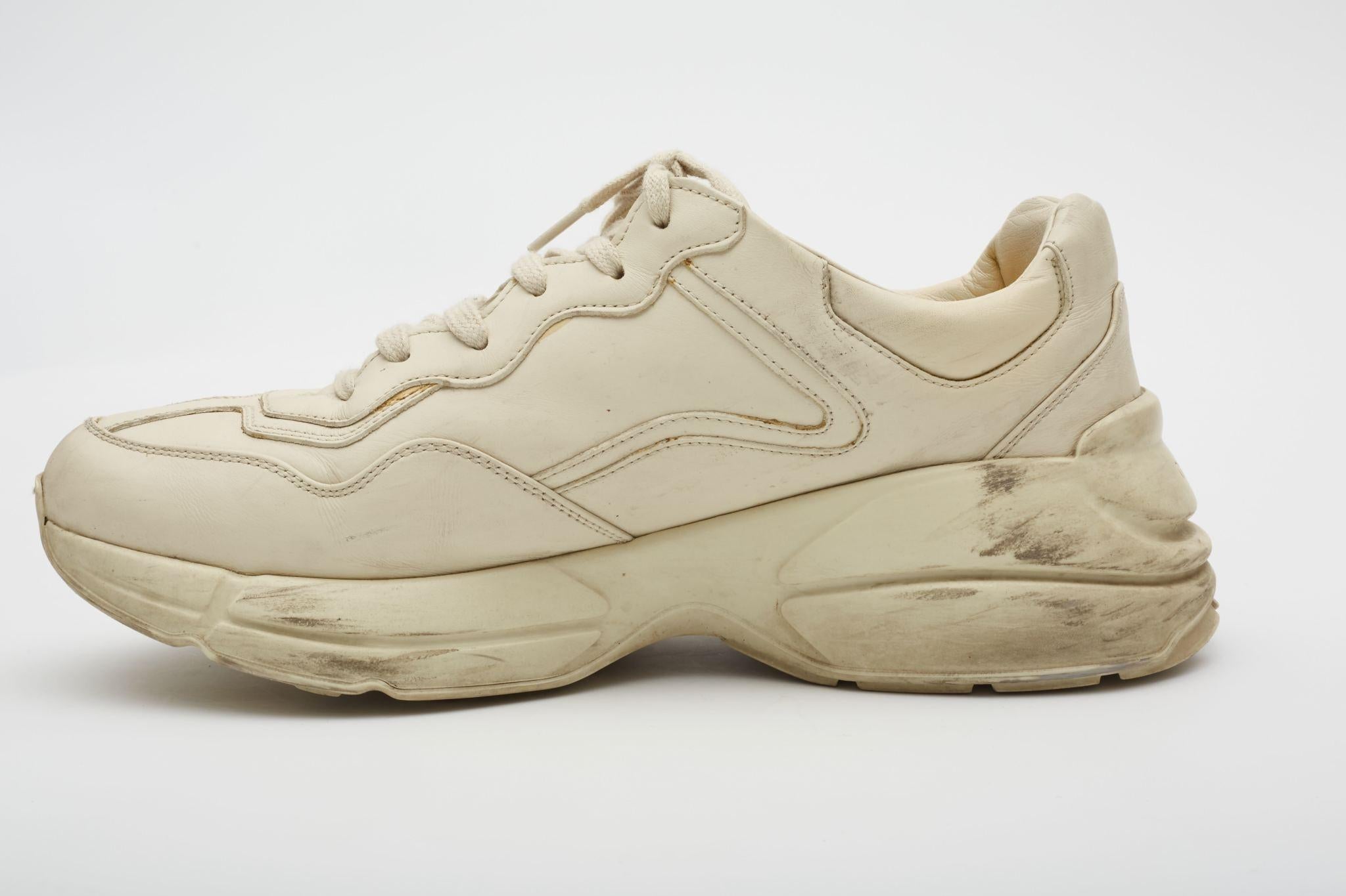 Gucci Ivory Leather Rhyton Web Sneakers (US 9) For Sale 1