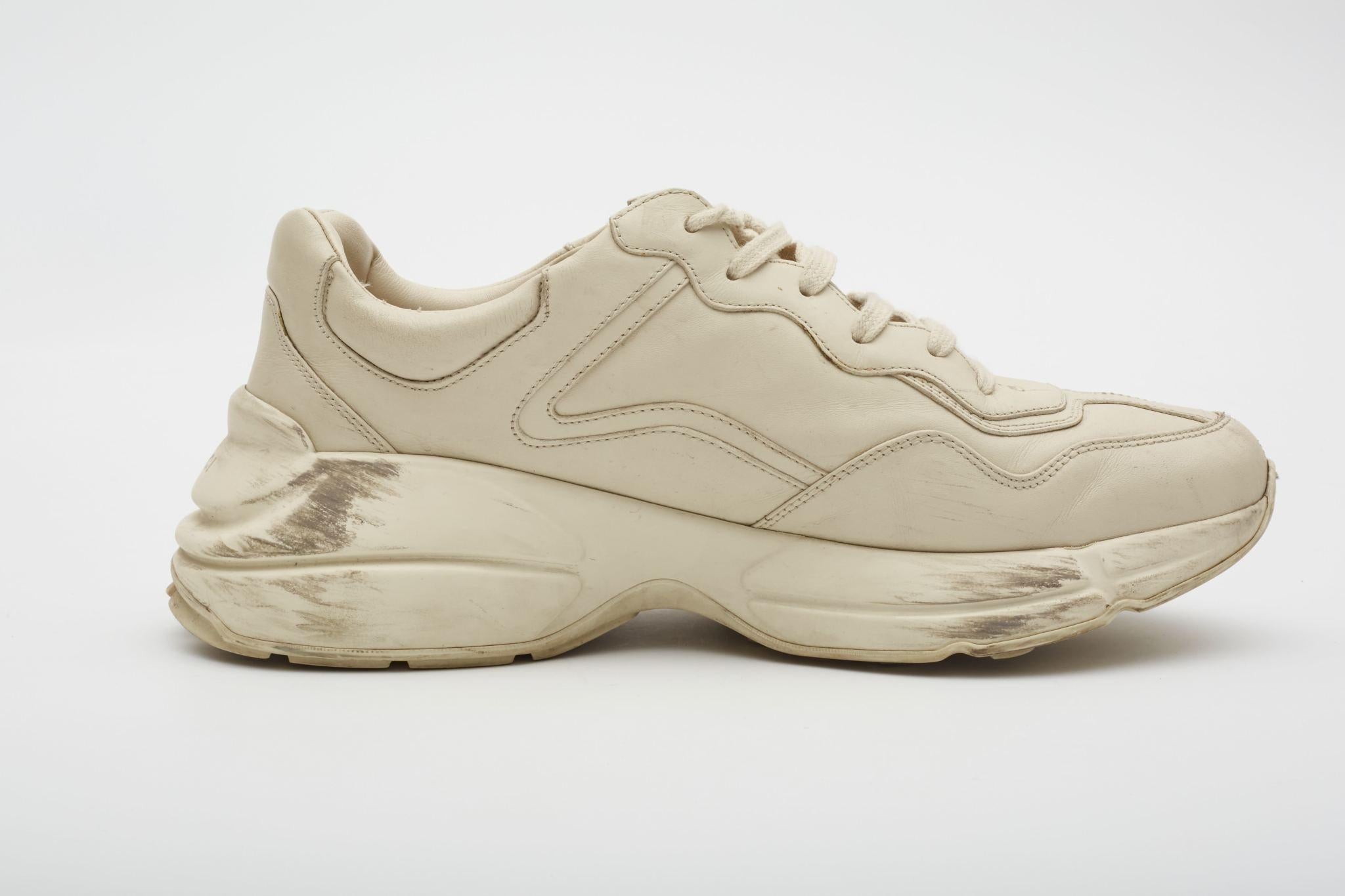 Gucci Ivory Leather Rhyton Web Sneakers (US 9) For Sale 2