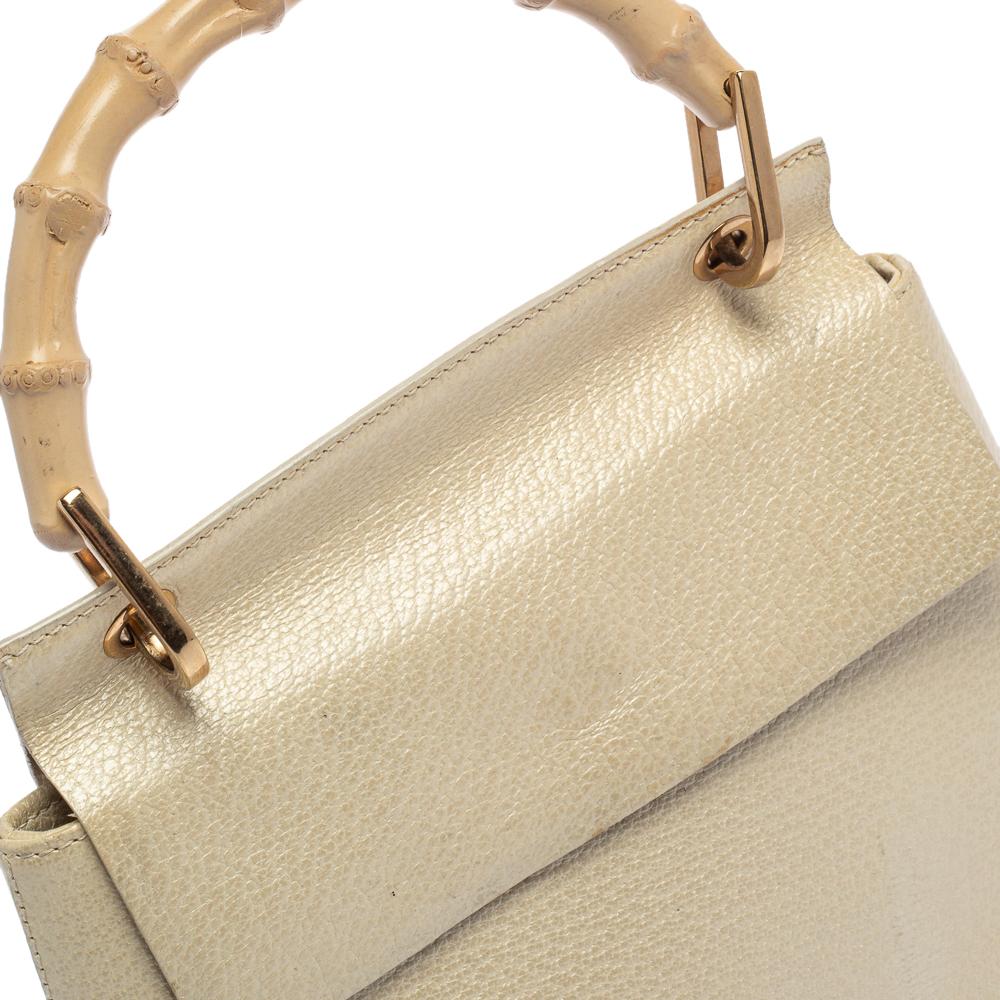 Gucci Ivory Leather Vintage Bamboo Top Handle Bag 1