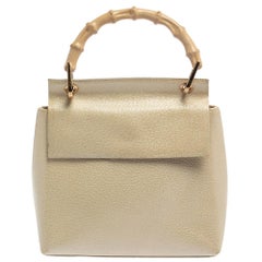 Gucci Ivory Leather Vintage Bamboo Top Handle Bag