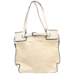 Gucci Ivory Monogram Belt Buckle 868994 Off-white Canvas Tote