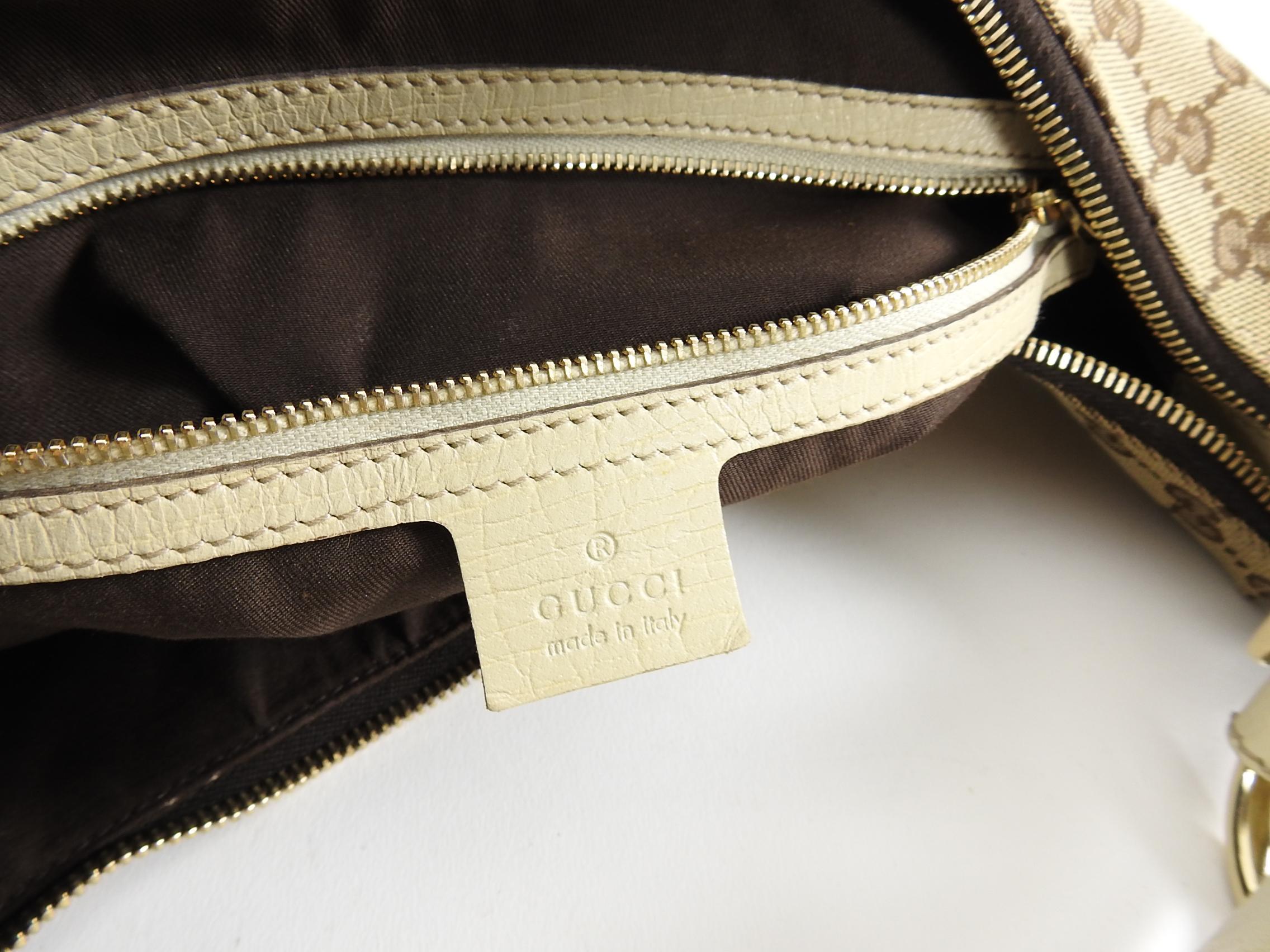 Gucci Ivory Monogram Canvas Horsebit Hobo Bag 2
