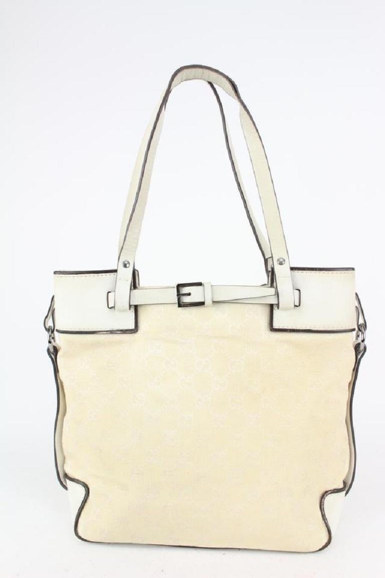 Gucci Ivory Monogram GG Belt Motif Tote bag 93ggs727 In Good Condition For Sale In Dix hills, NY