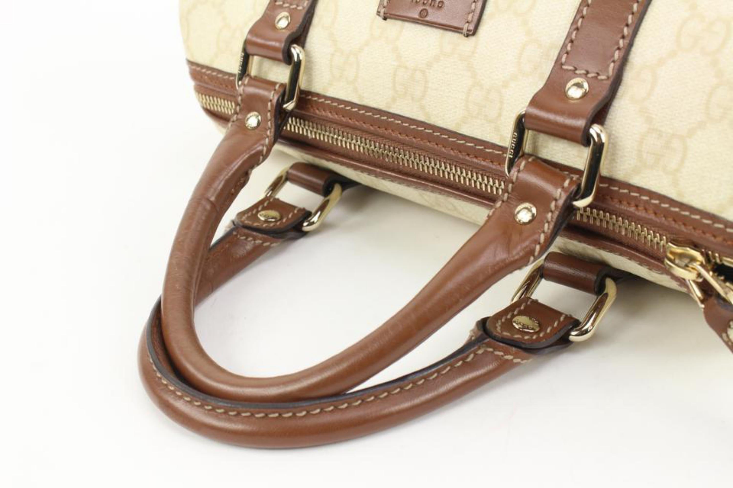 Beige Gucci Ivory Monogram GG Supreme Joy Boston Mini Bag 7g34s