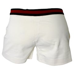 Gucci Ivory Nylon Ribbed Knit Shorts With Striped Waistband