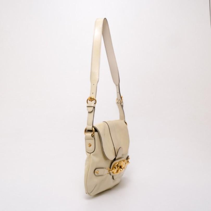 Beige Gucci Ivory Patent Wave Small Shoulder Bag