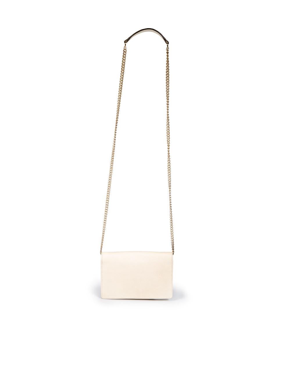 White Gucci Ivory Pebbled Calfskin Soho Wallet on Chain