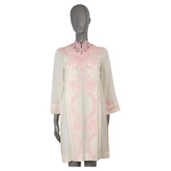 GUCCI ivory & pink linen 2020 LACE TRIM KAFTAN Dress 40 S