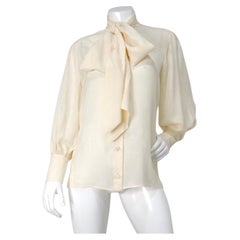 Gucci Ivory Romantic Floral Print Silk Bow Collar Button-Up Blouse