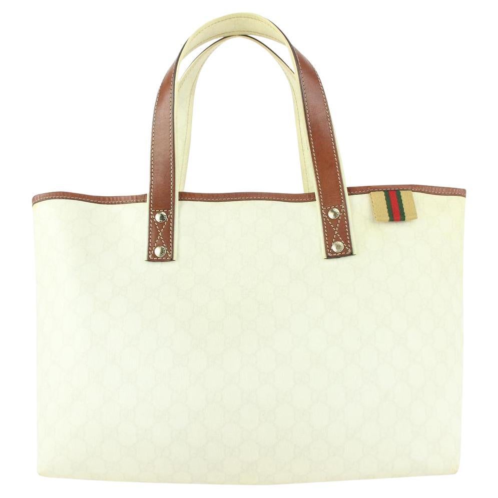 Gucci White Leather Horsebit Embossed Tote For Sale at 1stDibs