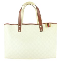 Vintage Gucci Ivory Supreme GG Monogram Web Tag Shopper Tote Bag 927gks50