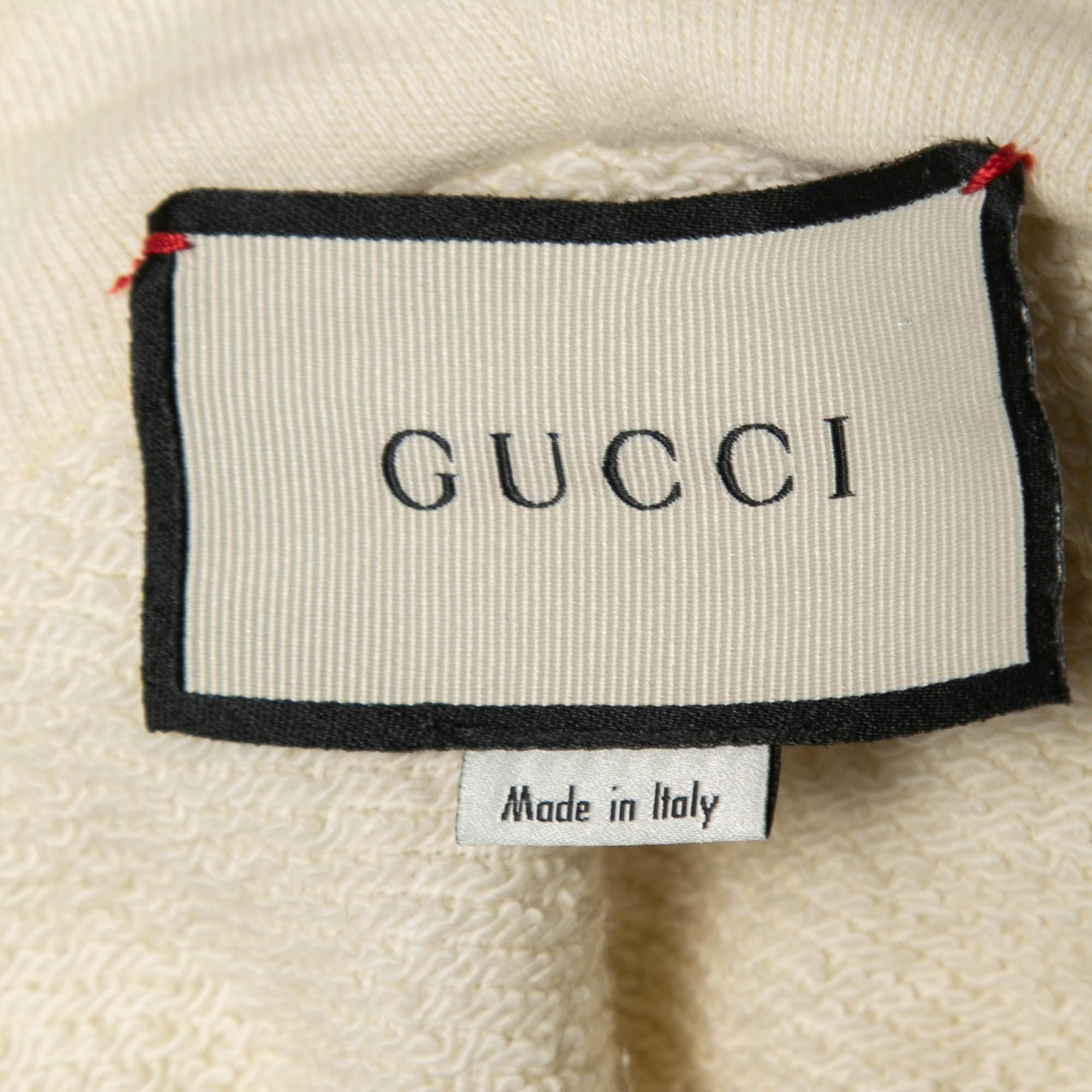 Gucci Ivory Vintage Logo Print Cotton Distressed Oversize Hoodie 3XL 1